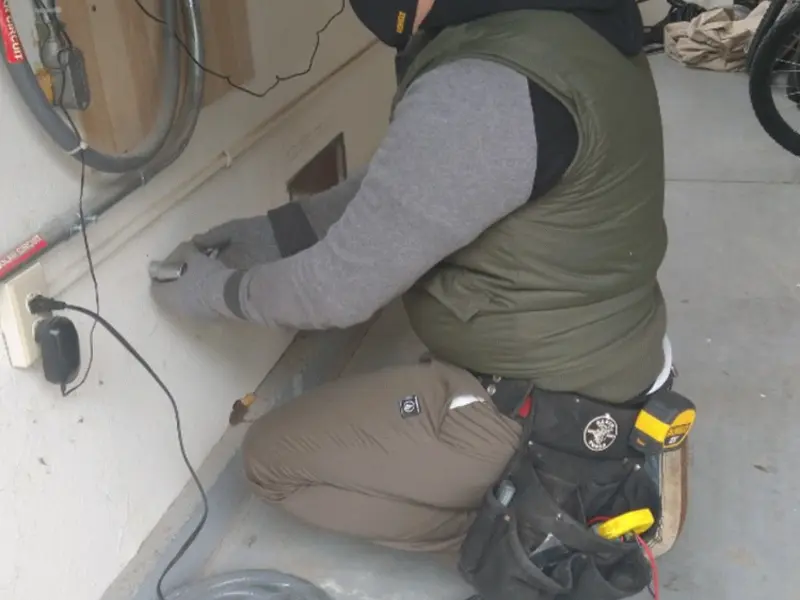 Electrician performing outlet wiring in a Helena Valley Southeast garage